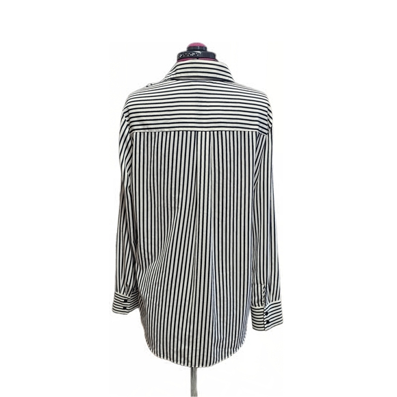 H&M Cream & Black Striped Long Sleeve Button-down Shirt Womens Medium - Picture 5 of 15